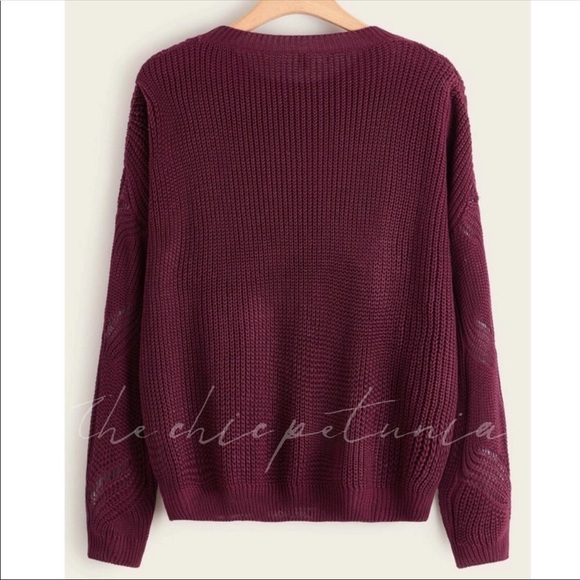 Plus burgundy eyelet knit pullover sweater - Picture 2 of 4